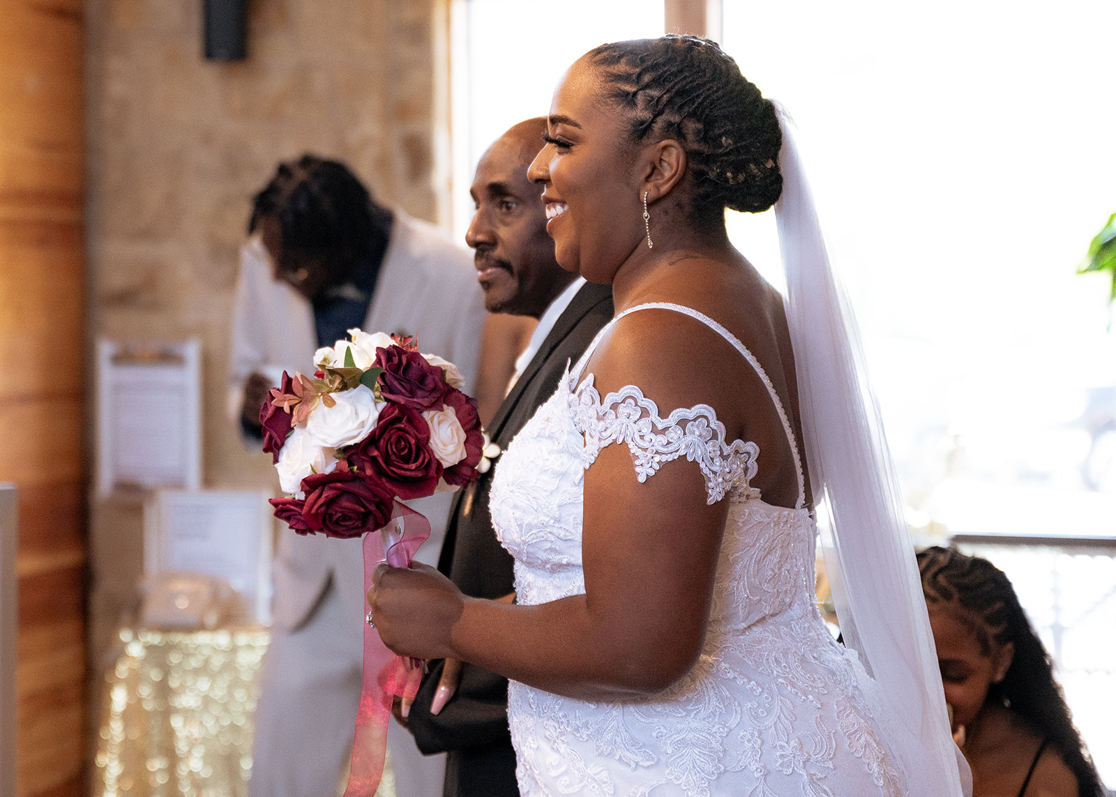 Portrait of a father and daughter walking down the aisle to the altar captured by san antonio event photographer